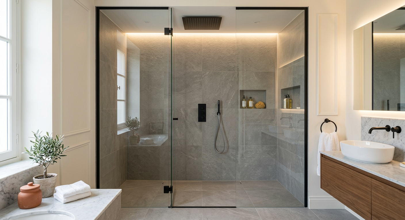 Installation de salle de bain moderne avec douche à l'italienne à Bezons